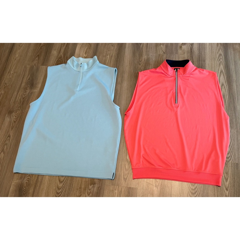 FootJoy Mens Golf Vest Bundle 2 Pack Quarter Zip Pullover Coral Blue size Large